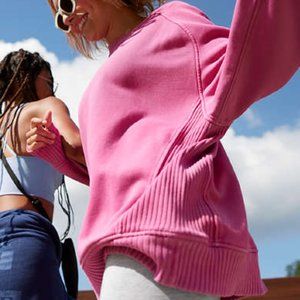 Aerie Down to Earth Crewneck Oversized Sweater in Bright Pink XS